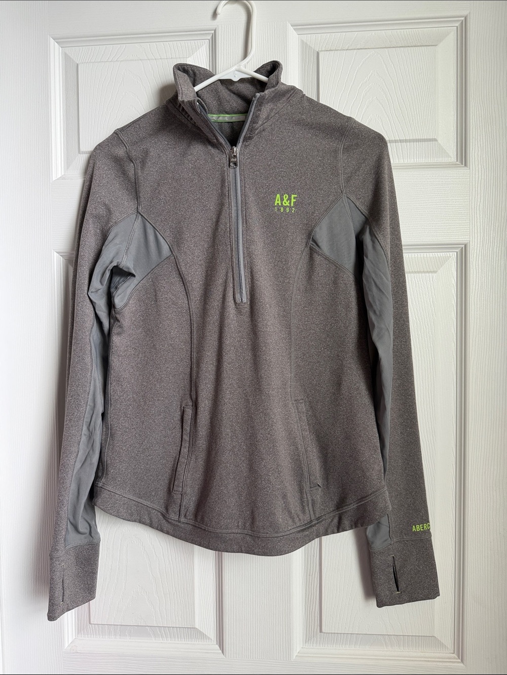 Abercrombie & Fitch Gray Half-Zip Pullover with Lime Logo